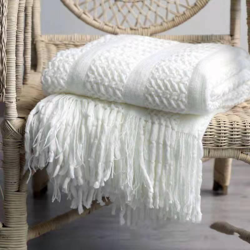 Sofa Blanket Bed Runner Solid Color Office Blanket Knitted Small Blanket Decoration B & B Bed BlanketWhite 127x172cm 