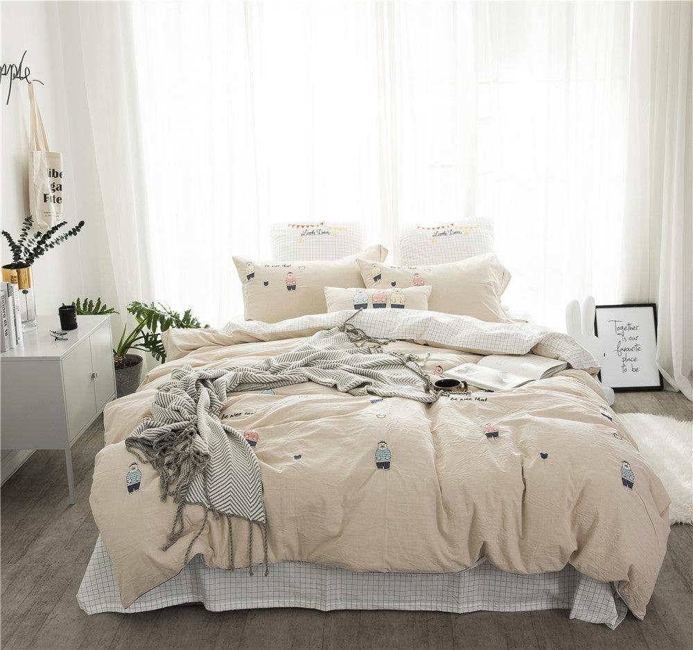 Soft and Playful: Cotton Yarn Dyed Washed Cotton Kids 4-Piece Bedding SetCute bear Small pillowcase 