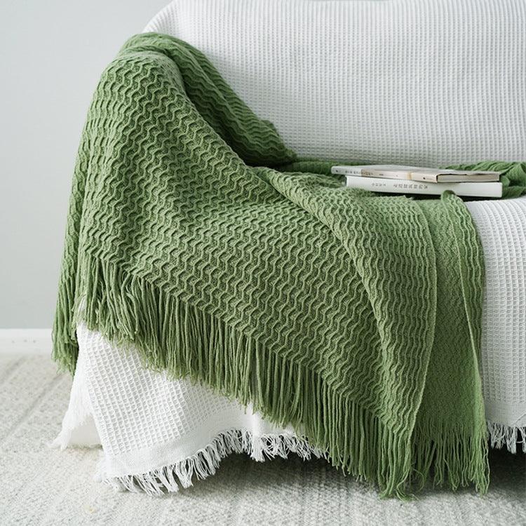 Solid Color Knitted Decorative Blanket Simple Sofa BlanketGreen  