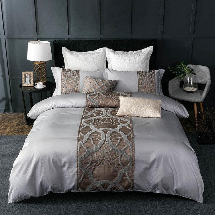 Sophisticated Comfort: Four-Piece Satin Embroidered Long-Staple Luxury Cotton Bedding Set1style 220X240cm 