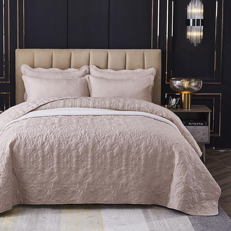 Sophisticated Versatility: Elegant Cotton Three-Piece Multi-Purpose Bed Cover SetLight Bean Paste 220x240cm single bed cover 