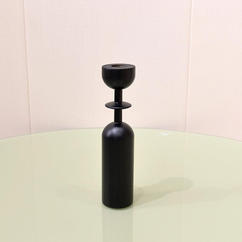 Style Home Decoration Wooden Candlestick Simple Candle Holder Sample Room Photography PropsD Type Black  