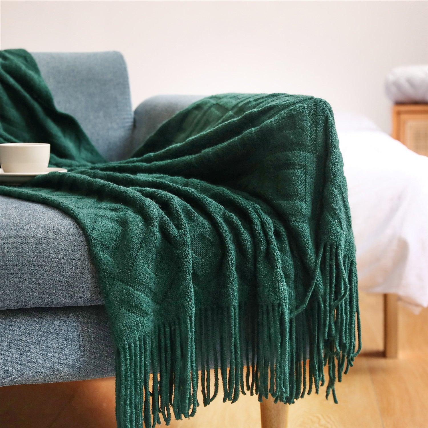Summer Office Air Conditioning Nap Blanket KnittingDark green 127x152 