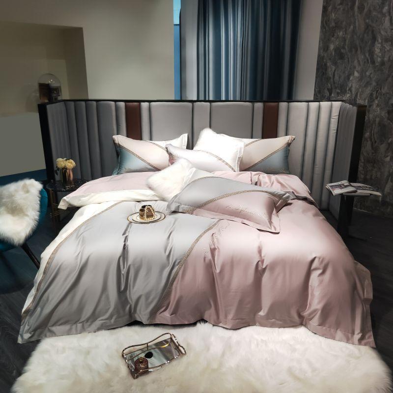 Timeless Luxury: Premium Elegance with Pure 100pcs Long-staple Cotton, Stitching Embroidery, and Satin Finish in 4 Pieces Bedding SetPink 200x230cm 