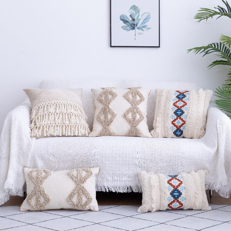 Tufted Throw Pillow with Moroccan Fringed Waist Pillow Case - Elevate Your Home Decor with Bohemian Charm  