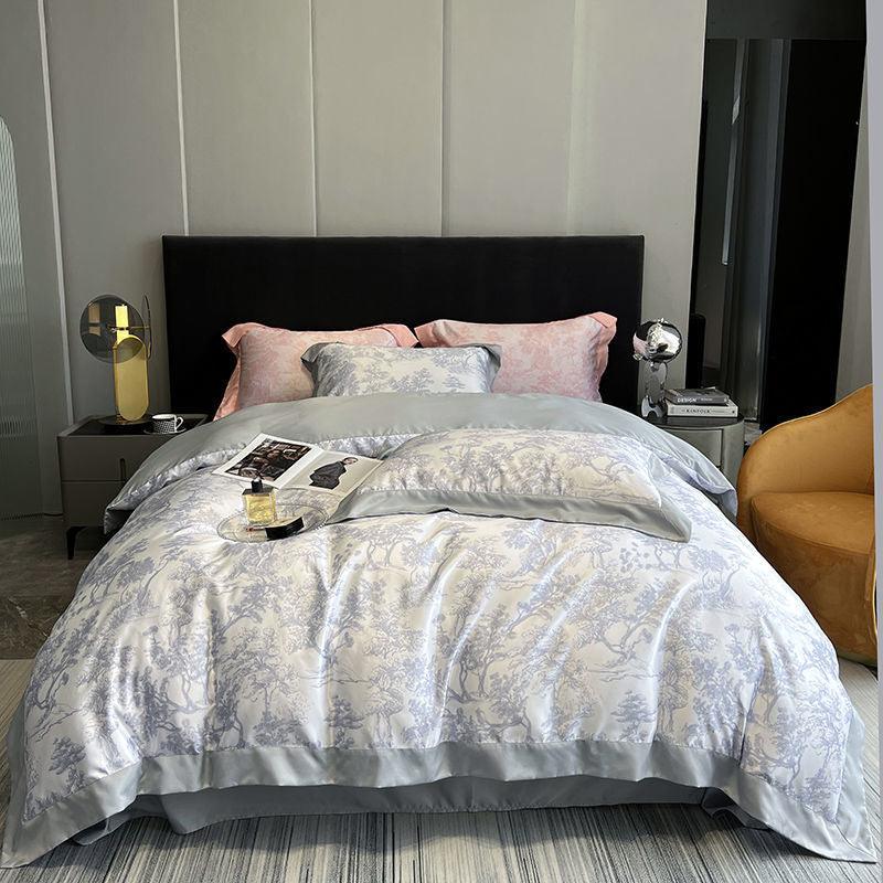 Under the Moonlight: Four-Piece Light Luxury Grey Bedding SetMysterious Gray 150cm bed sheet 