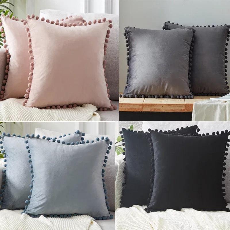 Velvet solid color sofa plush ball cushion cover  