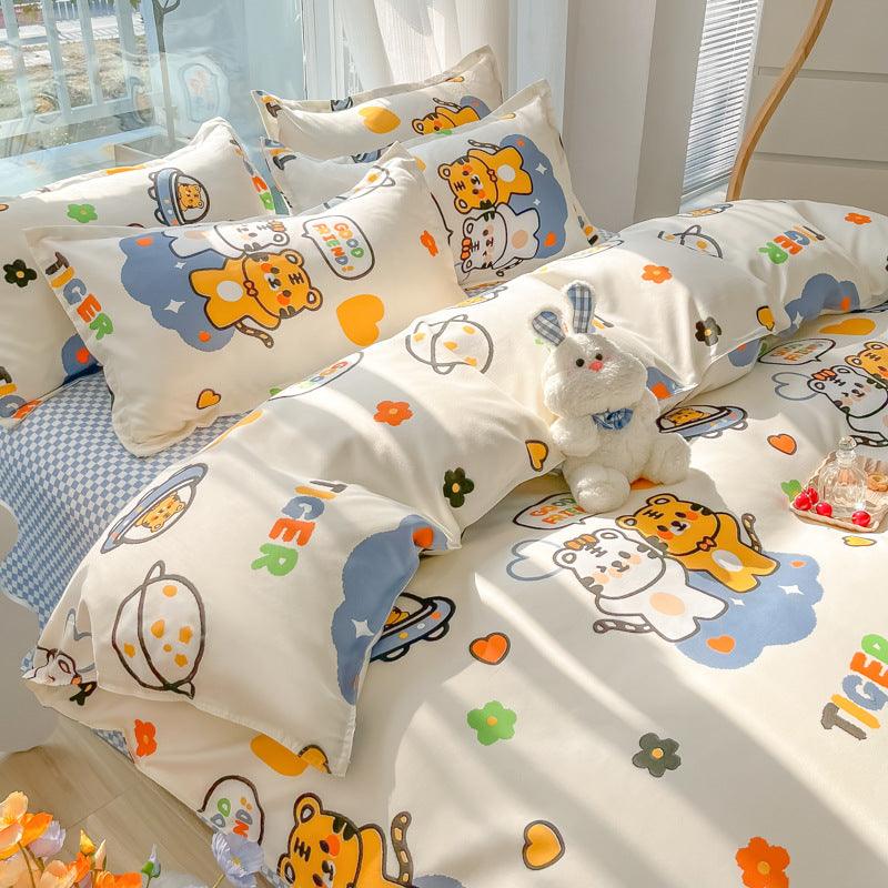 Vibrant Joy: Four-Piece Bright Printed Pattern Cotton Kids Bedding SetTiger Doll 120cm 3 pcs set 
