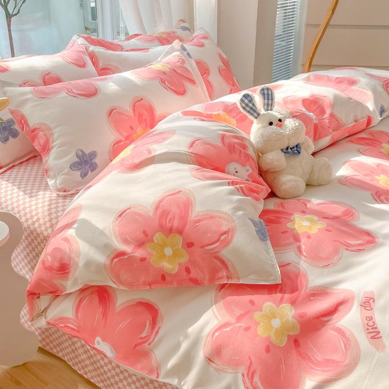 Vibrant Joy: Four-Piece Bright Printed Pattern Cotton Kids Bedding SetBlooming Life Pink 120cm 3 pcs set 
