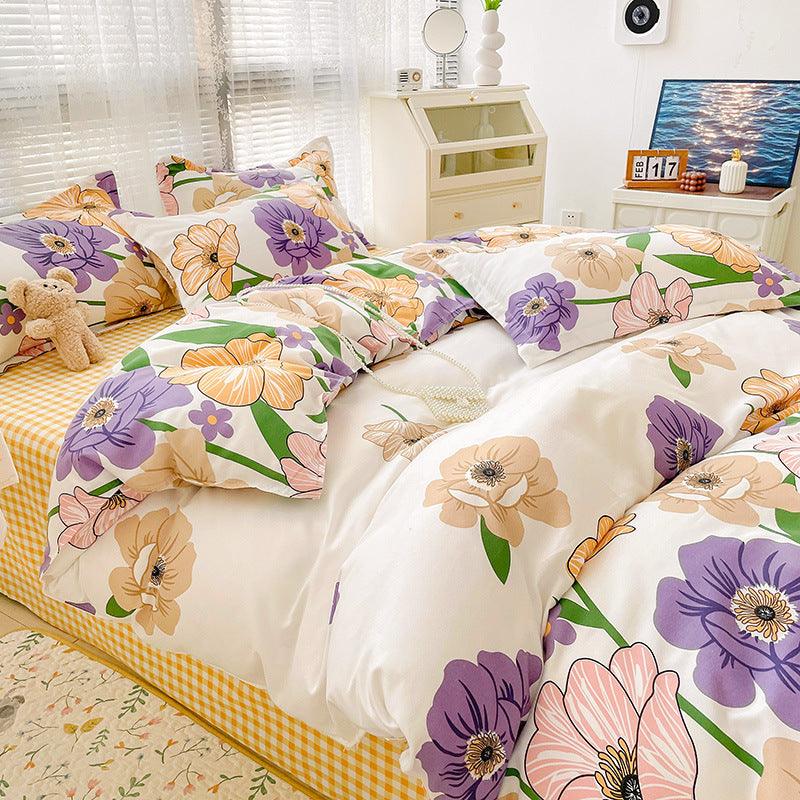 Vibrant Joy: Four-Piece Bright Printed Pattern Cotton Kids Bedding SetWine Heart Peony 120cm 3 pcs set 