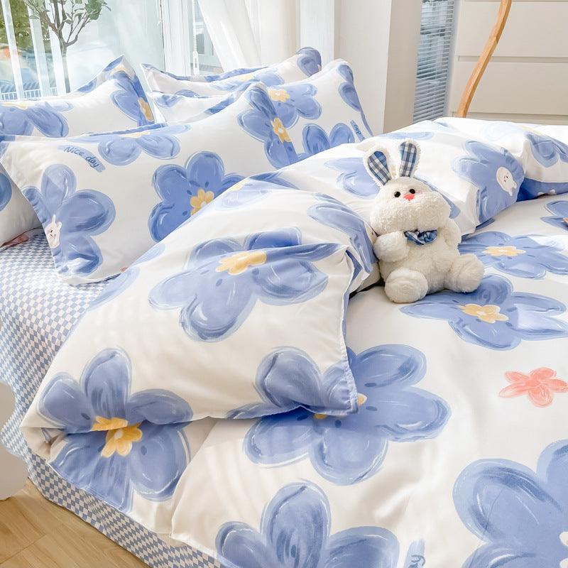 Vibrant Joy: Four-Piece Bright Printed Pattern Cotton Kids Bedding SetBlooming Life Blue 120cm 3 pcs set 