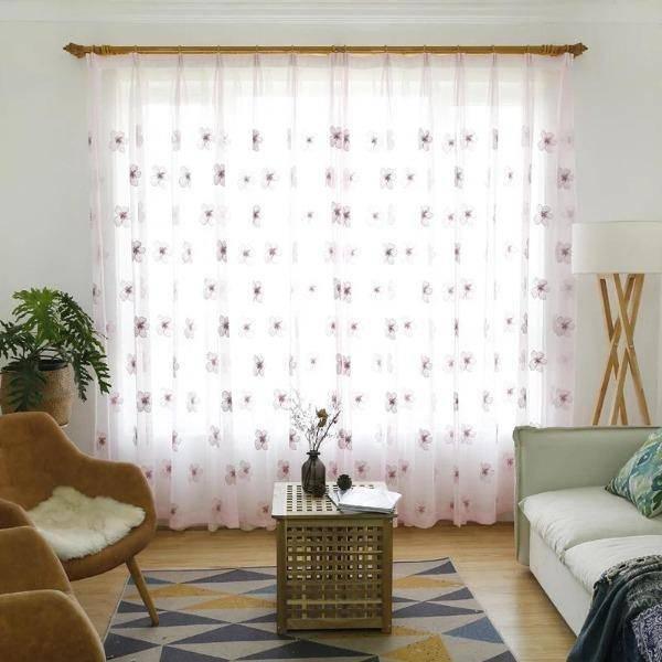 Vilma pink or white flower custom made sheer curtain  