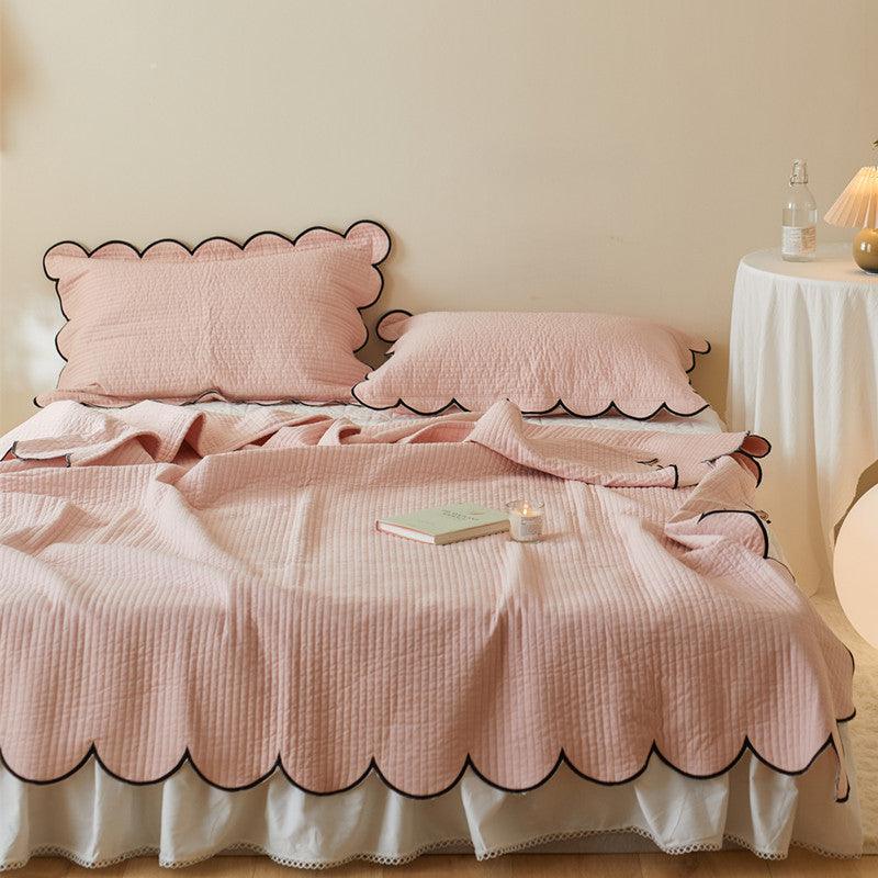 Whimsical Double-Sided Pure Cotton Bed Cover: White Polka Dot Fairy Quilted Thick Bed SheetPink Bed Cover 