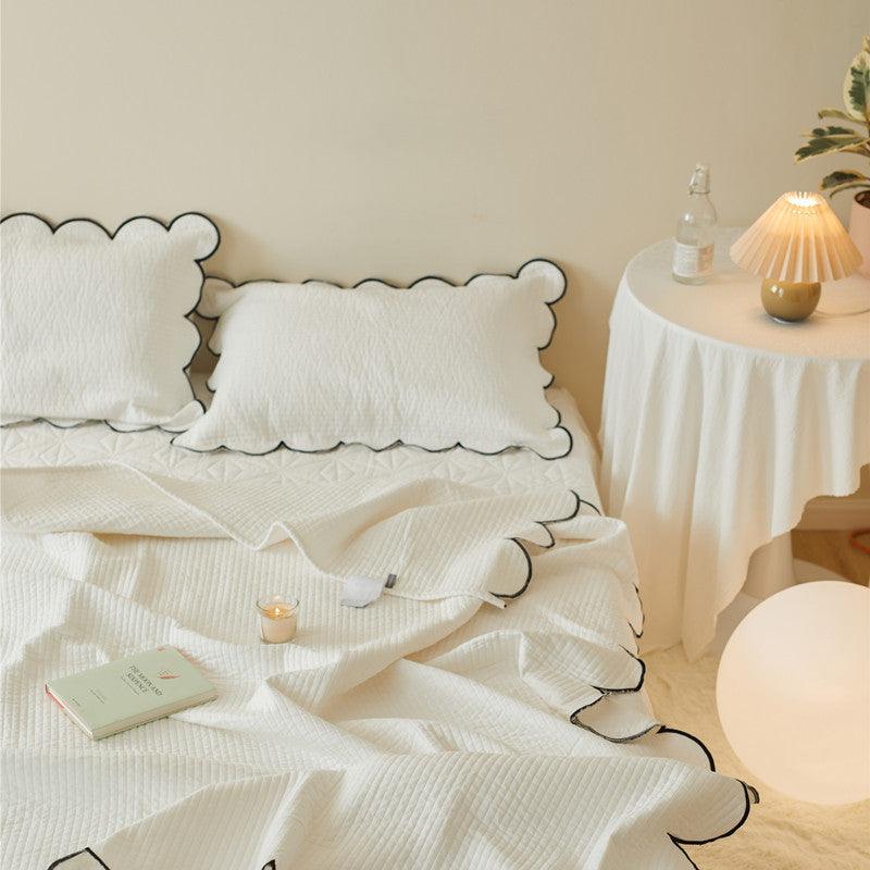 Whimsical Double-Sided Pure Cotton Bed Cover: White Polka Dot Fairy Quilted Thick Bed Sheet  