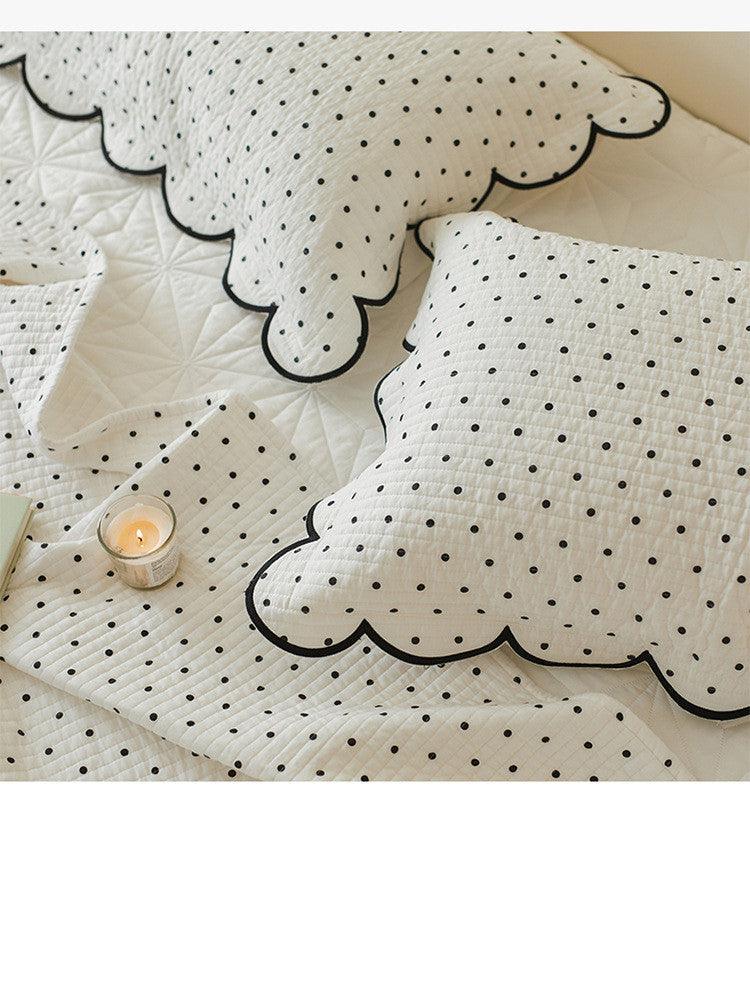 Whimsical Double-Sided Pure Cotton Bed Cover: White Polka Dot Fairy Quilted Thick Bed Sheet  