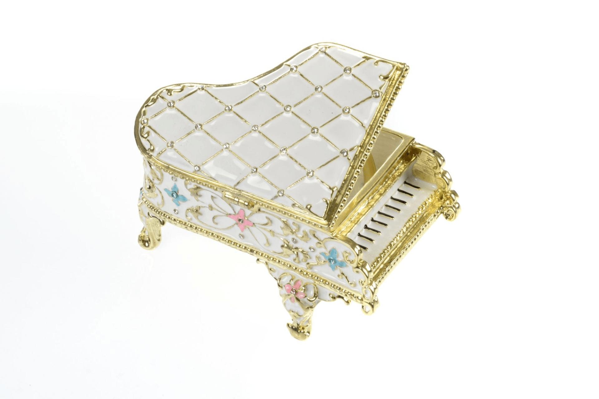 White Grand Piano Trinket Box decorated with flowers  