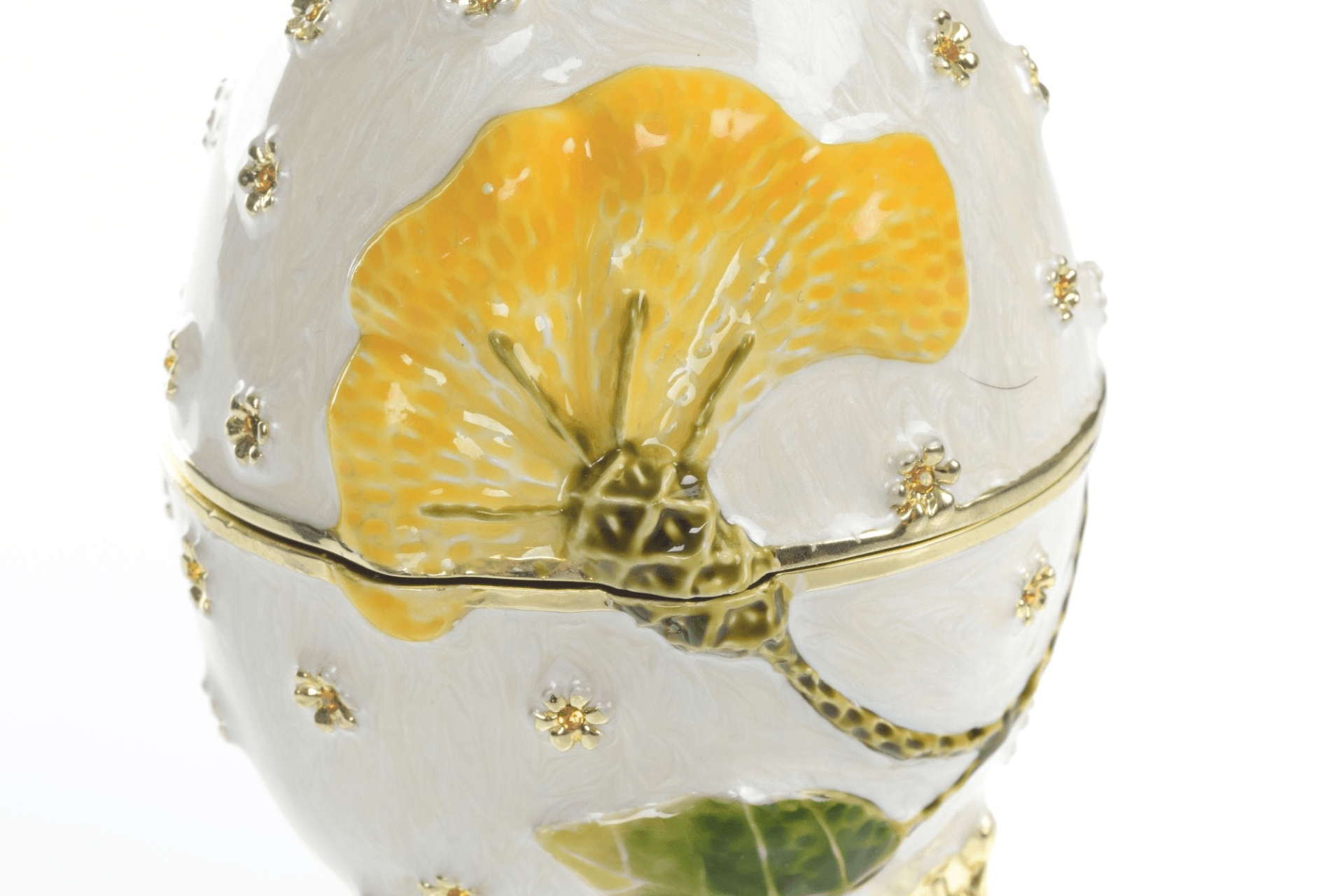 White with Yellow flower Music box Fur Elise by Beethoven Faberge Egg  