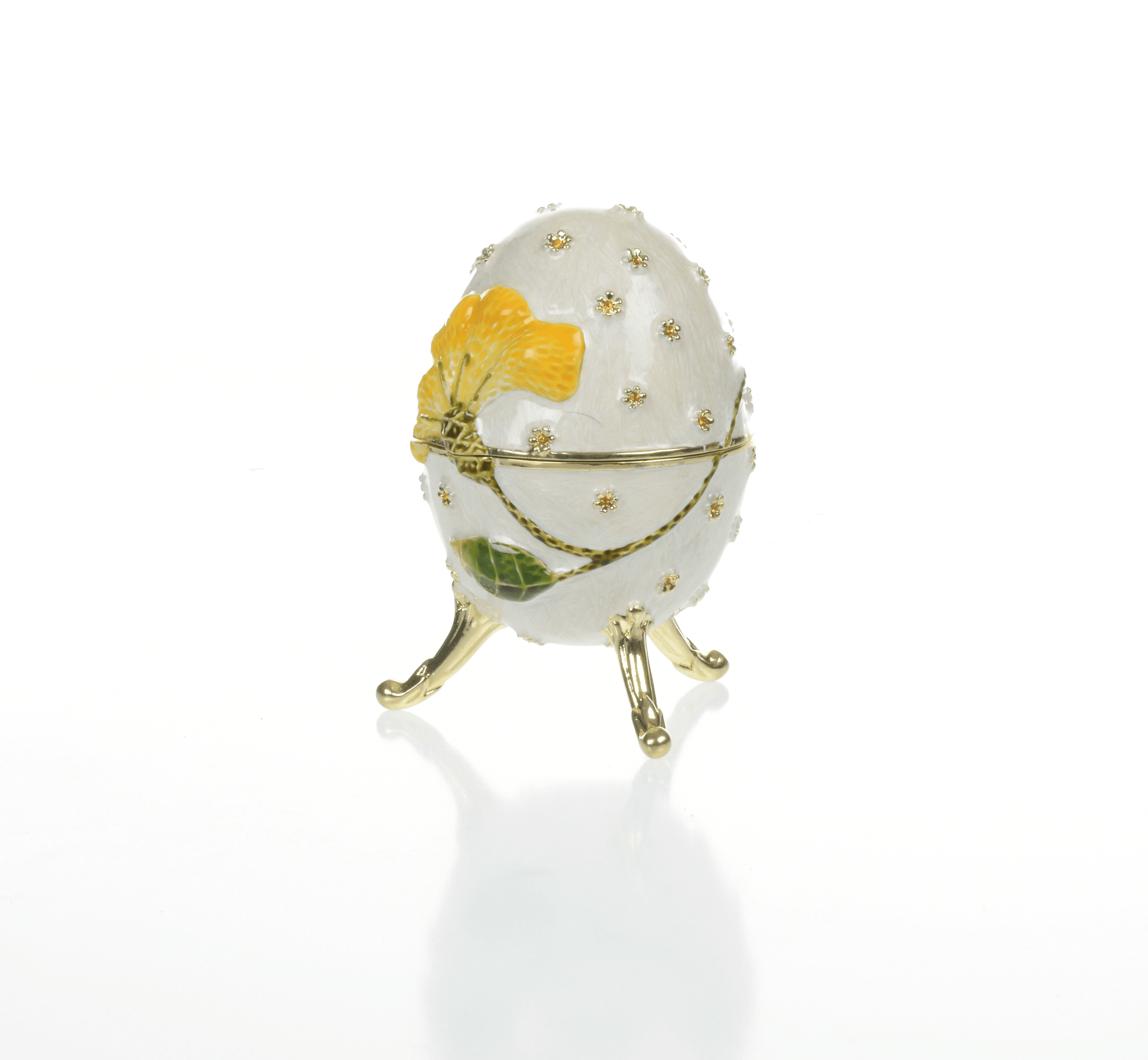 White with Yellow flower Music box Fur Elise by Beethoven Faberge Egg  