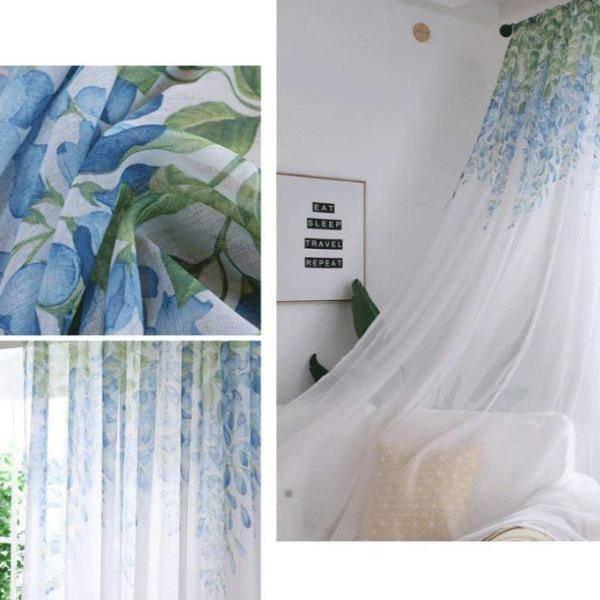 Wista bright floral pattern white sheer custom curtain  