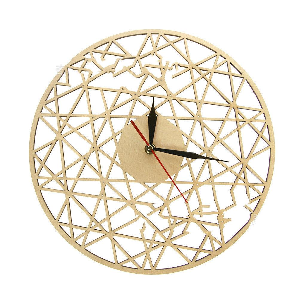 Wooden Wall Clock Round Hexagonal Geometric Pattern Wall ClockA  