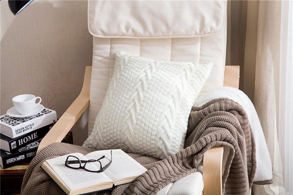 Wool Knitted Stylish Sofa Cushion CoverWhite 45X45cm 