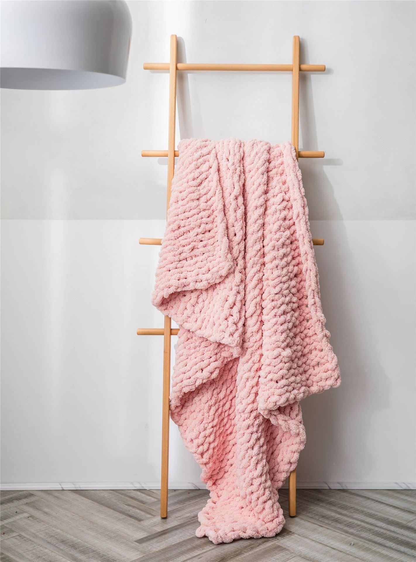 Woven Blanket Chenille Stick Knitted BlanketPink 80x100CM 