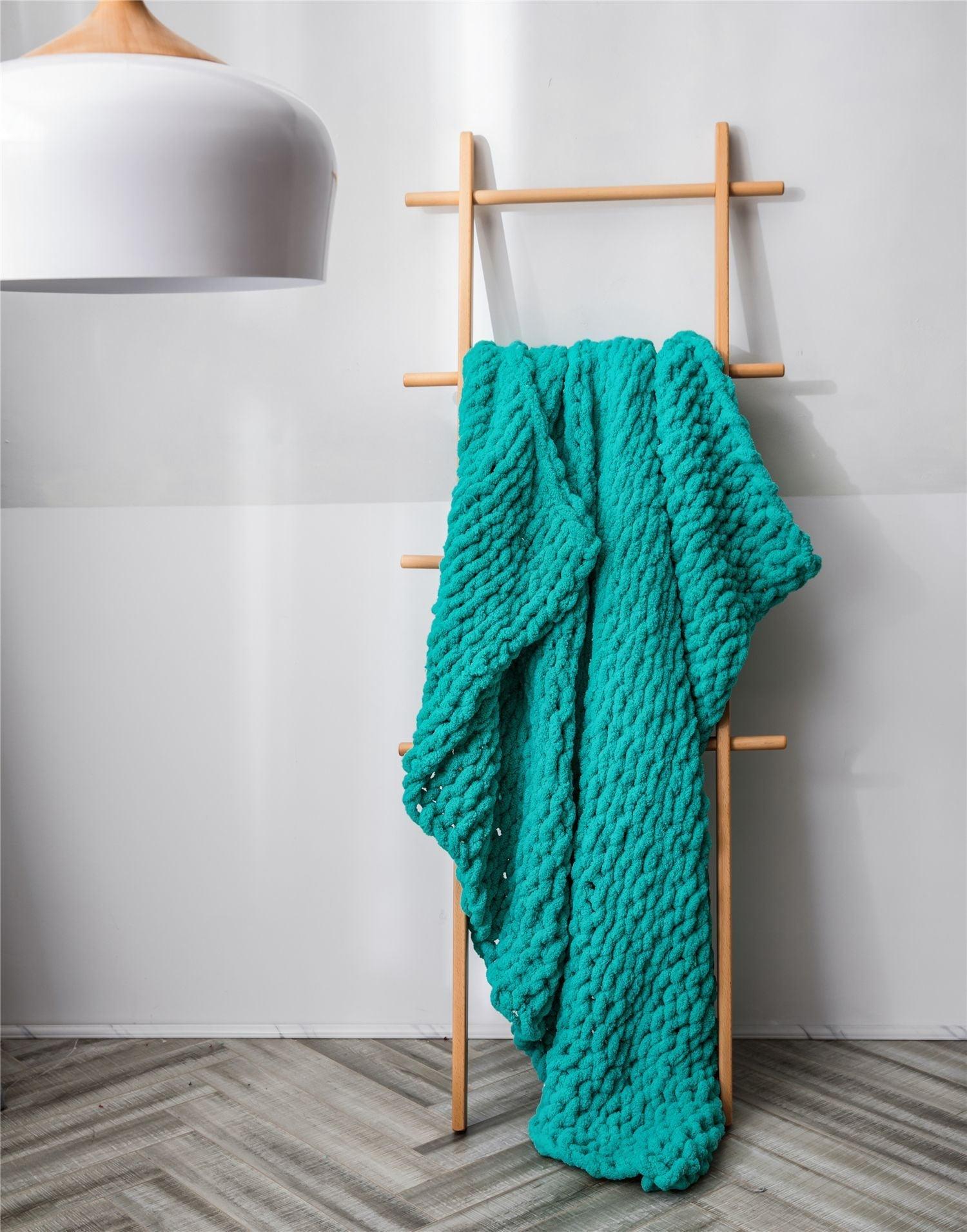 Woven Blanket Chenille Stick Knitted BlanketGreen 80x100CM 