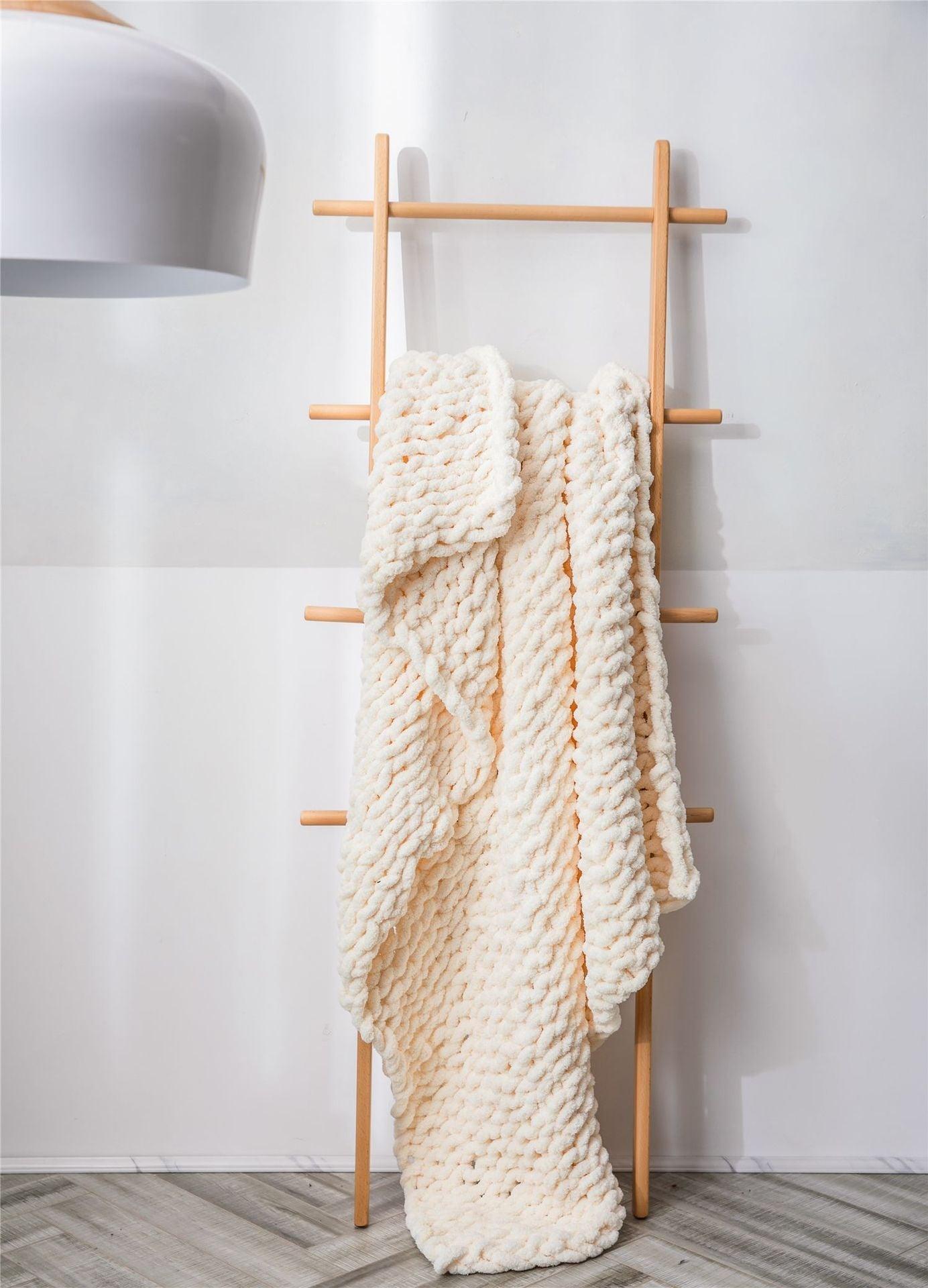 Woven Blanket Chenille Stick Knitted BlanketYellow 80x100CM 