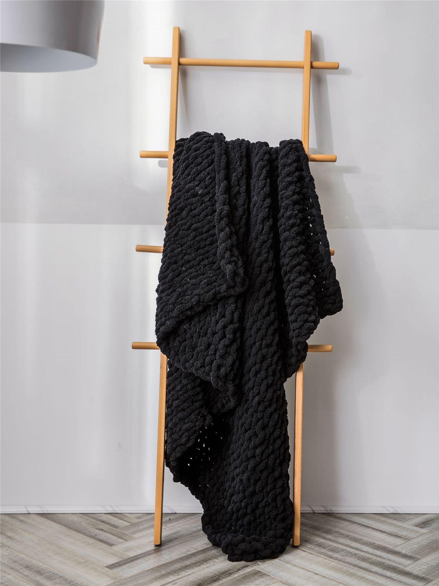 Woven Blanket Chenille Stick Knitted BlanketBlack 80x100CM 