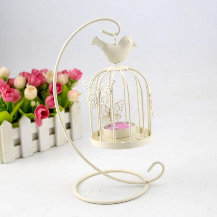 Wrought Iron Birdcage Wind Lantern Butterfly Bird Metal Candle HolderWhite  