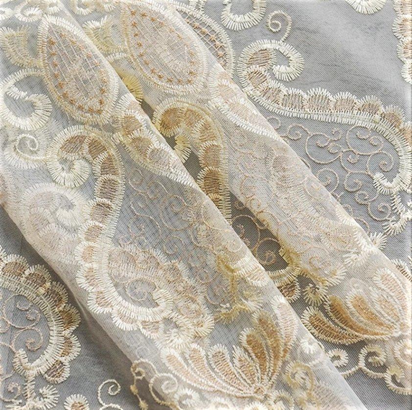 Yata golden embroidery sheer custom made curtain100 cm x 250 cm Pencil Pleat 