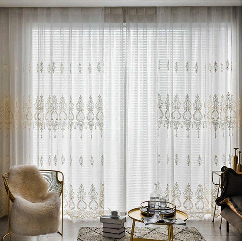 Yata golden embroidery sheer custom made curtain  