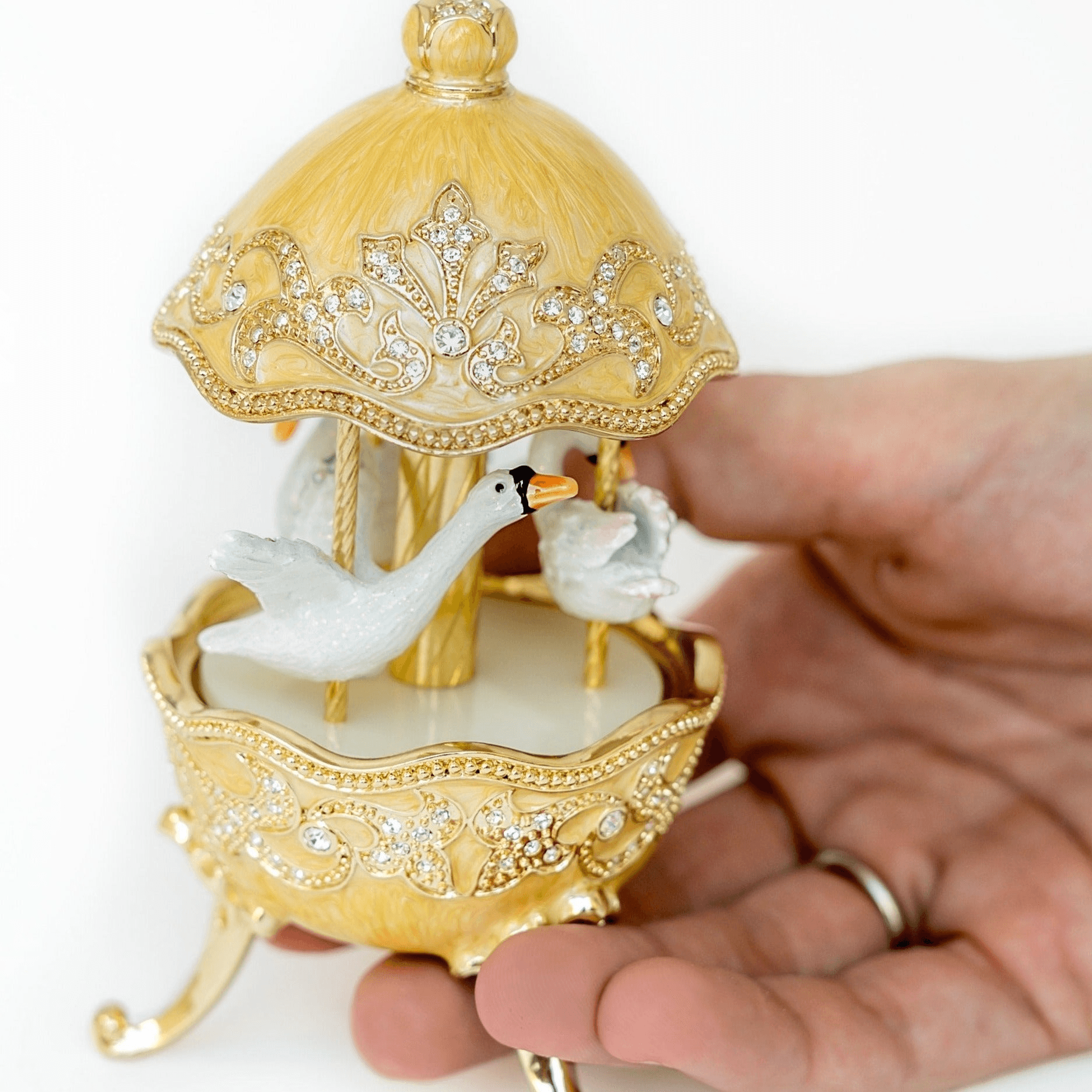 Yellow Carousel Egg with White Swans  
