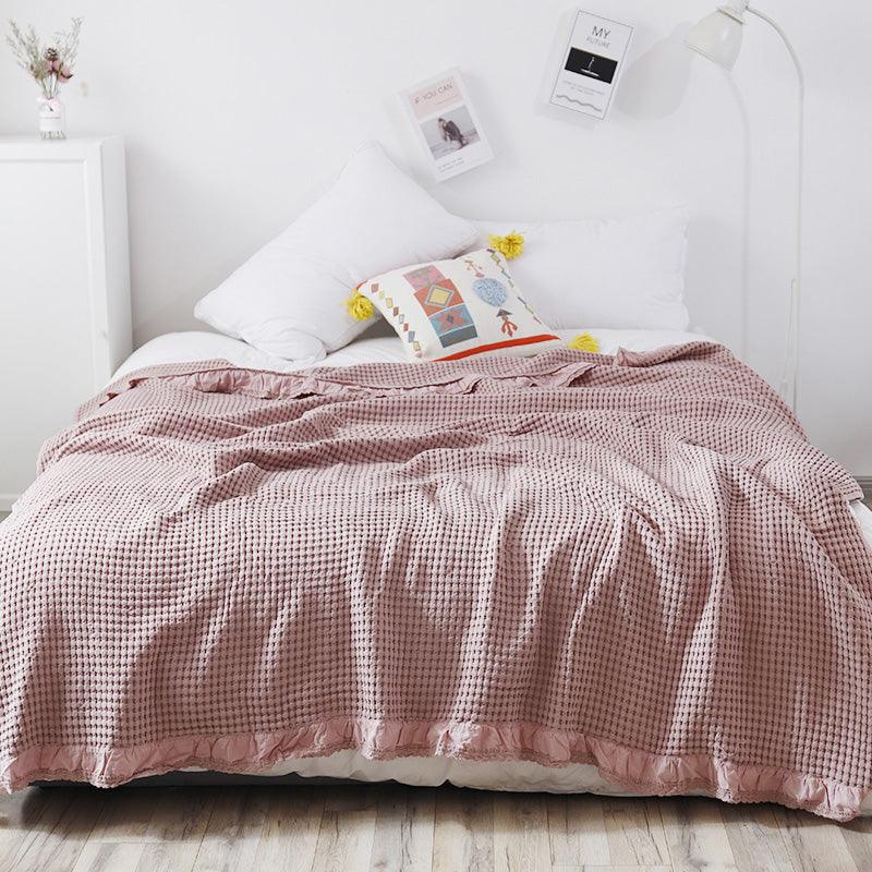 Korean Cotton Waffle Leisure Blanket Bedroom Bed Blanket Sofa Nap Summer Blanket Towel Siesta Nap BlanketStyle A 150x200cm 