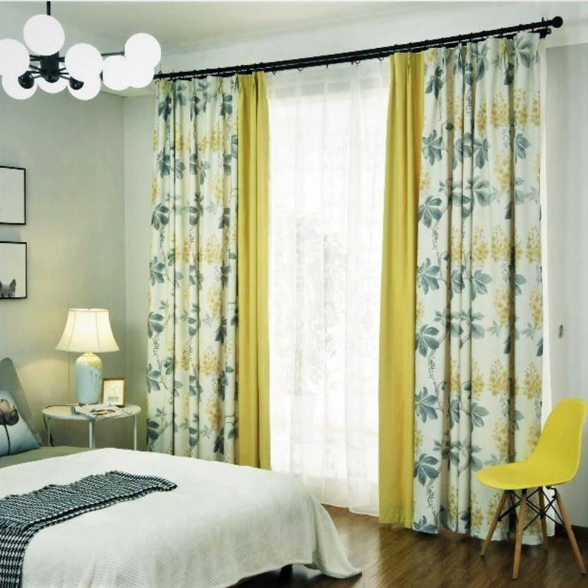 Davin beige and yellow color printed blackout curtain  