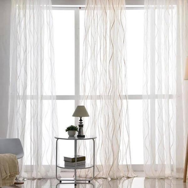 Fiel stripes pattern white custom made sheer curtain  