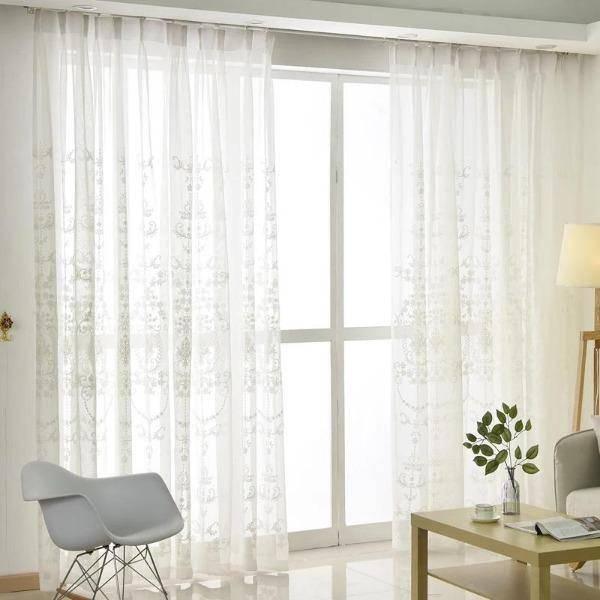 Ream embroidered custom made white sheer curtain  